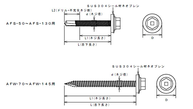 アシバツナギ ナット固定式用ビス 寸法図