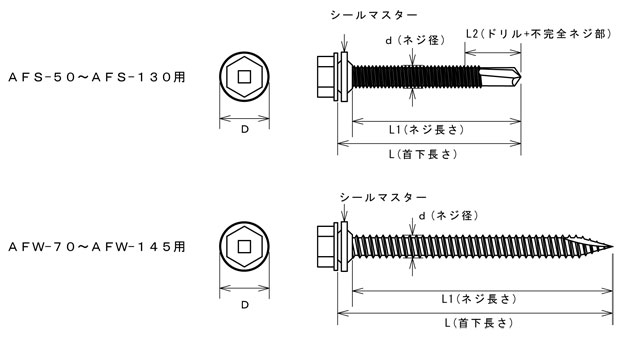 アシバツナギ ナット固定式用ビス 寸法図