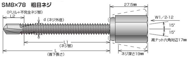 GS 新アシバツナギＳ SMタイプ ナット可動式 SM8×78 寸法図