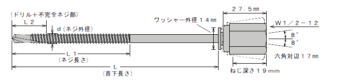 アシバツナギ AWSタイプ 寸法図