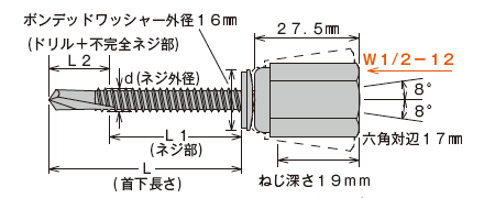 アシバツナギ AWS-51 粗目ネジ 寸法図