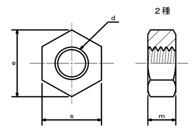 六角ナット2種 寸法図